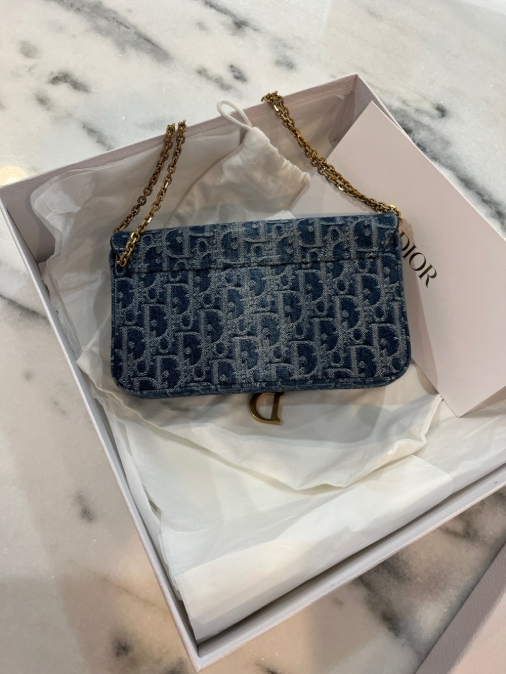 Dior Denim Monogram Saddle Crossbody in Blue with Gold Hardware - Picture 3 of 5